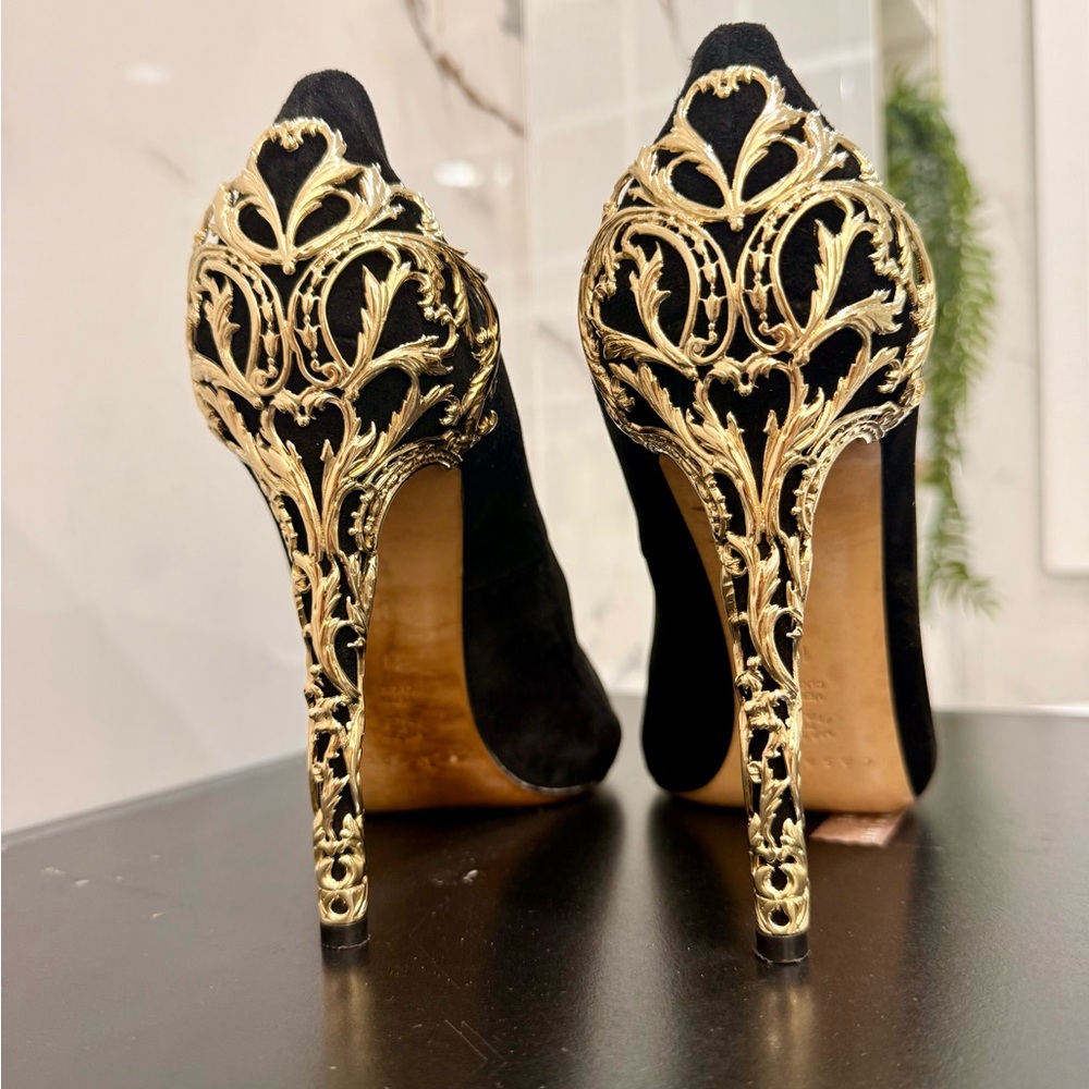 Casadei Black and Gold Ornate Heels